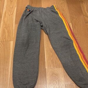 Aviator Nation XS Sweatpants with Red, Orange and Yellow Stripes